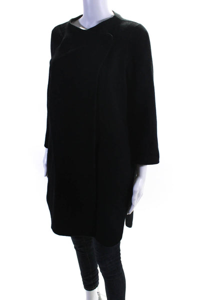 Vince Womens Wool Draped Open Front Round Neck Long Sleeve Coat Black Size S