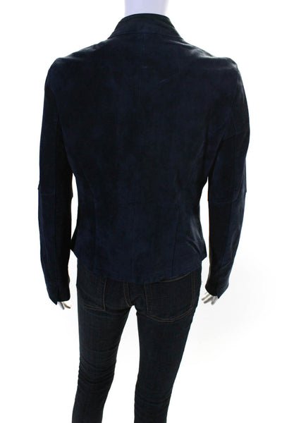 J. Mclaughlin Womens Suede Asymmetrical Zipped Long Sleeve Jacket Blue Size S