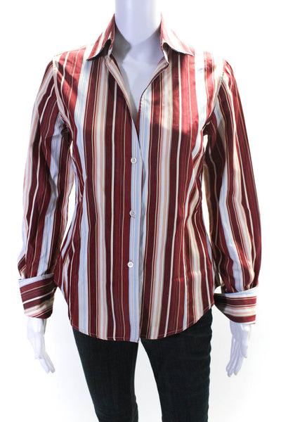 Paul Smith Womens Striped Long Sleeved Button Down Shirt Red Cream Blue Size 42