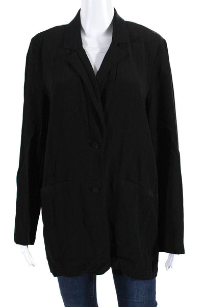 Eileen Fisher Womens Woven Notched Collar Button Up Blouse Shacket Black Size S