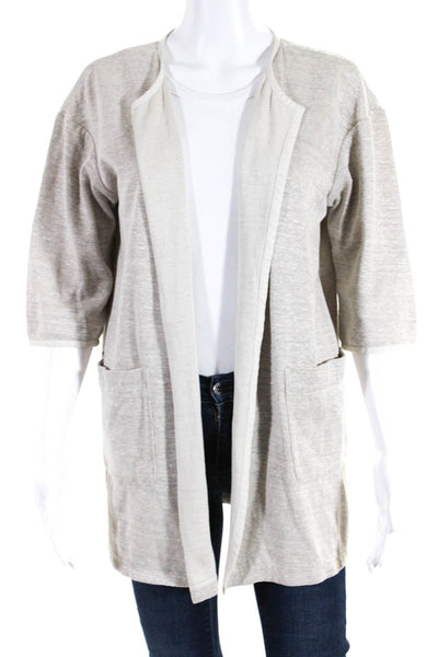 Eileen Fisher Womens Linen Cotton Knit Open Front Cardigan Top Beige Size S