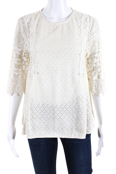 Athe Womens Cotton Knitted Textured Round Neck Back Button Top Beige Size EUR38