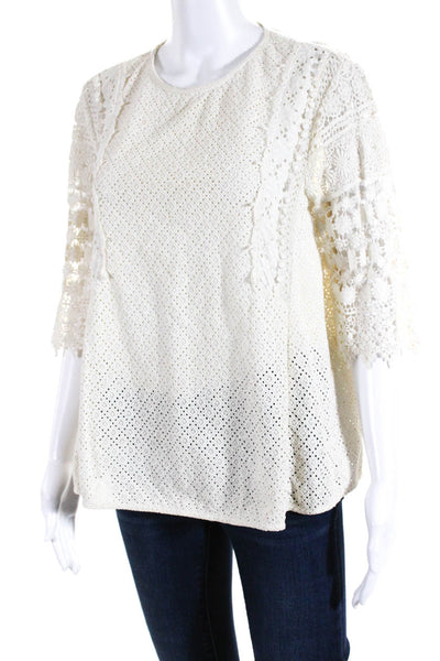 Athe Womens Cotton Knitted Textured Round Neck Back Button Top Beige Size EUR38