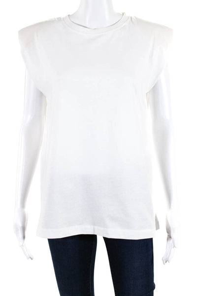 Tela Womens Cotton Back Button Keyhole Sleeveless Pullover T-Shirt White Size M