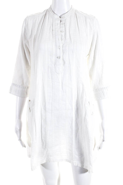 LIDO Womens Striped Textured Buttoned Long Sleeve Tunic Dress White Size M