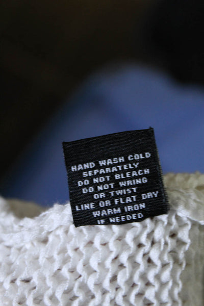 525 America Womens Cotton Open Knit Fringe Hem Long Sleeve Cardigan White Size M