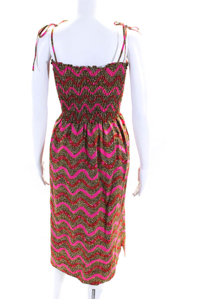 Designer Womens Cotton Striped Ruched Sleeveless Pleated Maxi Dress Pink Size OS