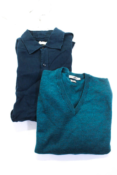 Neiman Marcus Peter Milar Mens Button Up Shirt Sweater Blue Size Large XL Lot 2