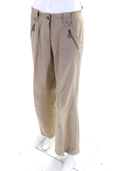 Cynthia Steffe Women's Zipper Trim Straight Leg Khaki Trousers Beige Size 8