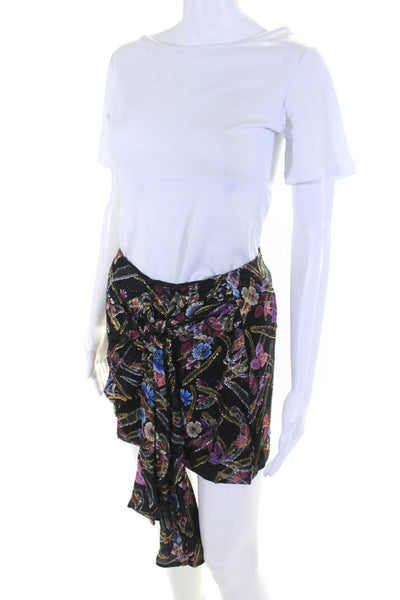 Pinko Womens Silk Shiny Metallic Multicolor Floral Mini Skirt Black Size 4