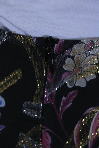 Pinko Womens Silk Shiny Metallic Multicolor Floral Mini Skirt Black Size 4