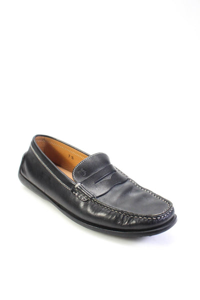 Tods Mens Leather Apron Toe Driver Heel Casual Penny Loafers Black Size 7.5US