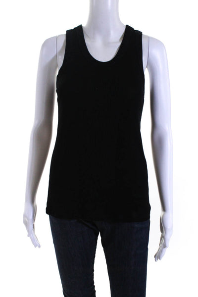 Loulou Studio Womens Scoop Neck Ribbed Knit Tank Top Black Cotton Size Large