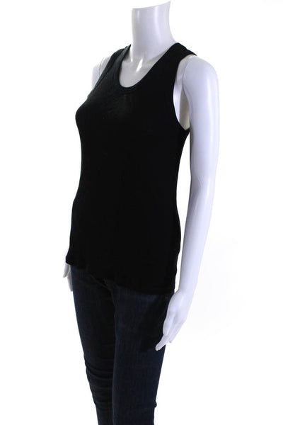 Loulou Studio Womens Scoop Neck Ribbed Knit Tank Top Black Cotton Size Large