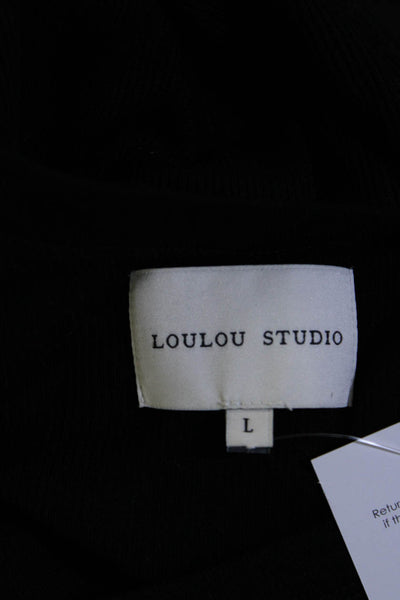 Loulou Studio Womens Scoop Neck Ribbed Knit Tank Top Black Cotton Size Large