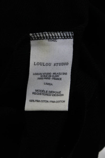 Loulou Studio Womens Scoop Neck Ribbed Knit Tank Top Black Cotton Size Large