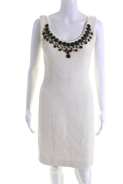 Milly Of New York Womens Cotton Textured Necklaced Sheath Dress Beige Size 0