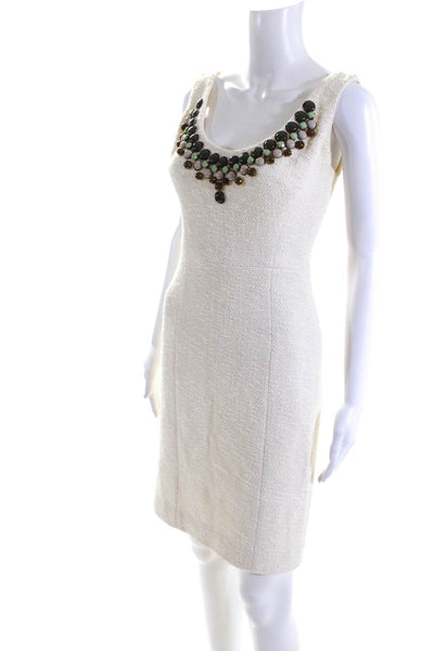Milly Of New York Womens Cotton Textured Necklaced Sheath Dress Beige Size 0