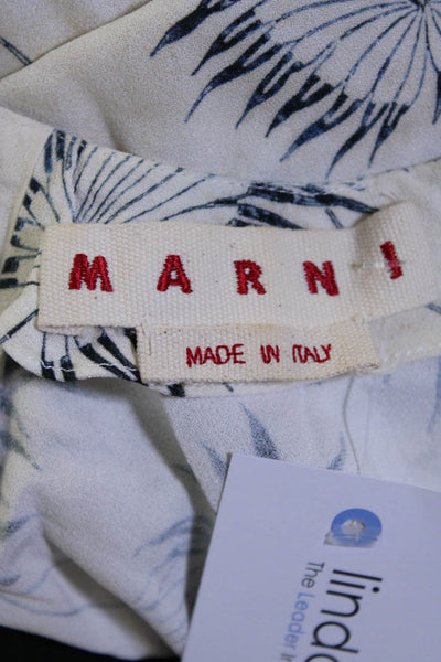 Marni Womens Chiffon Floral Print Short Sleeve Peplum Blouse Ivory White Size 38