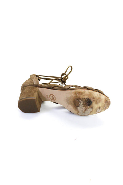 Michael Michael Kors Women's Open Toe Strappy Block Heels Sandals Beige Size 6.5