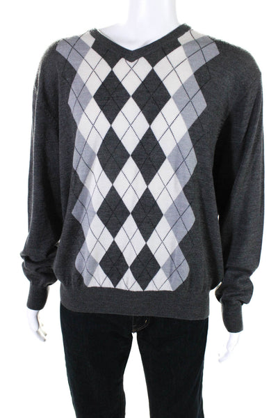 Neiman Marcus Men's V-Neck Long Sleeves Sweater Gray Size XXL