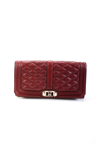 Rebecca Minkoff Womens Quilted Leather Turnlock Clutch Handbag Maroon