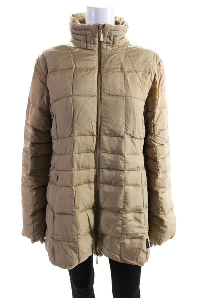 Moncler Womens Long Turtleneck Quilted Full Zip Puffer Coat Beige Size 4