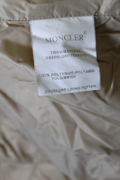 Moncler Womens Long Turtleneck Quilted Full Zip Puffer Coat Beige Size 4