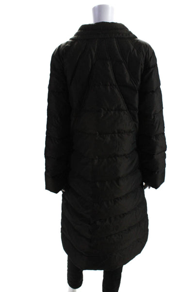 Moncler Womens Knee Length Satin Full Zip Puffer Coat Dark Brown Size 2