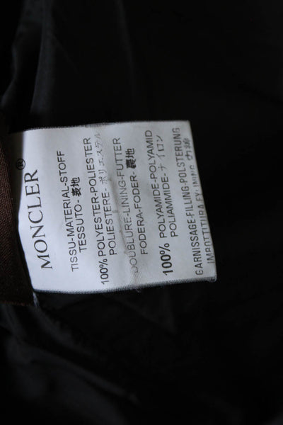 Moncler Womens Knee Length Satin Full Zip Puffer Coat Dark Brown Size 2
