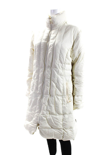 Moncler Womens Long Down Filled Full Zip Puffer Coat Ivory Size 4