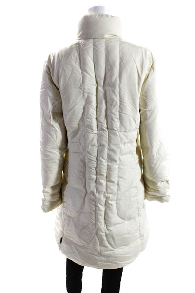 Moncler Womens Long Down Filled Full Zip Puffer Coat Ivory Size 4
