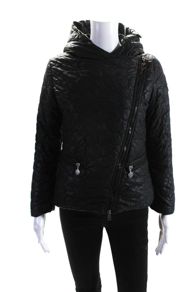 Moncler Womens Quilted Hooded Asymmetrical Puffer Coat Black Size 0