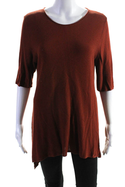 Eileen Fisher Womens Short Sleeve Scoop Neck Knit Shirt Brick Red Size Medium