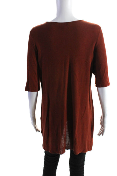 Eileen Fisher Womens Short Sleeve Scoop Neck Knit Shirt Brick Red Size Medium
