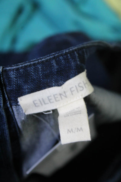 Eileen Fisher Womens Sleeveless Crew Neck Fringe Denim Top Blue Size Medium