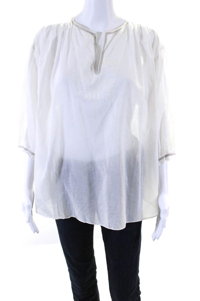 Tulsi Womens Spotted V-Neck Long Sleeve Pullover Tunis Top White Size OS