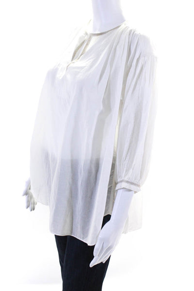 Tulsi Womens Spotted V-Neck Long Sleeve Pullover Tunis Top White Size OS