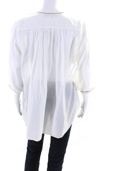 Tulsi Womens Spotted V-Neck Long Sleeve Pullover Tunis Top White Size OS