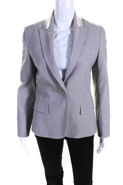 Theory Womens Peak Lapel Woven One Button Blazer Jacket Light Gray Size 2
