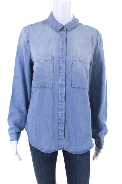 Cloth & Stone  Women's Collar Long Sleeves Button Down Shirt Blue Size M