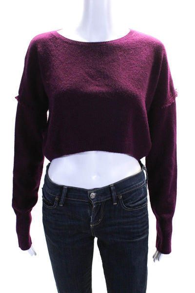 Charli Womens Cashmere Tight Knit Long Sleeve Cropped Sweater Top Purple Size S