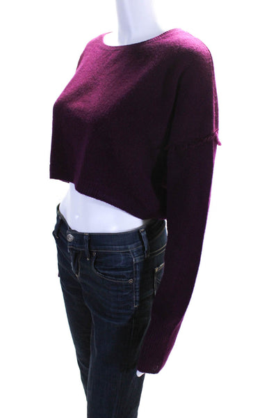Charli Womens Cashmere Tight Knit Long Sleeve Cropped Sweater Top Purple Size S