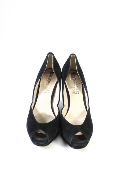 KORS Michael Kors Womens Black Suede Peep Toe Wedge High Heels Shoes Size 8.5M