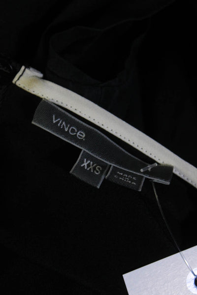 Vince Womens Black Silk White Trim Crew Neck Sleeveless Blouse Top Size XXS