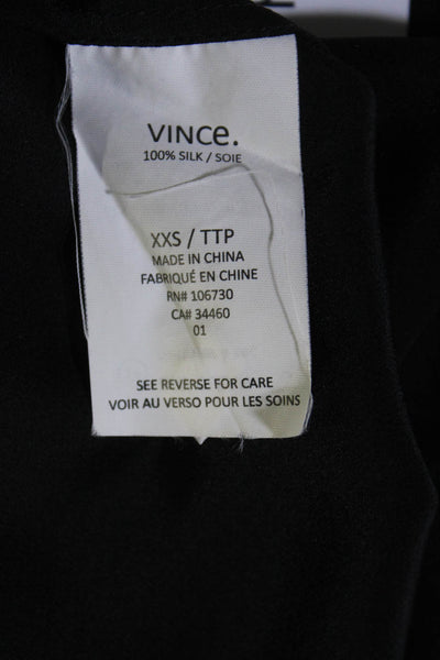 Vince Womens Black Silk White Trim Crew Neck Sleeveless Blouse Top Size XXS