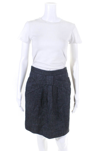 Lela Rose Womens Blue Cotton Zip Back Knee Length Lined Pencil Skirt Size 2