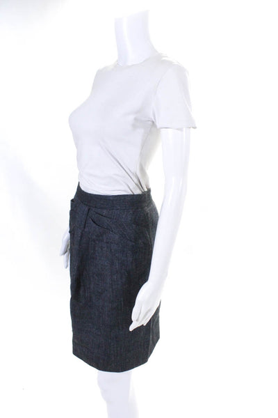 Lela Rose Womens Blue Cotton Zip Back Knee Length Lined Pencil Skirt Size 2