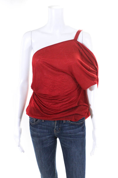 Helmut Lang Womens Draped Keyhole One Shoulder Pullover Blouse Red Size PS