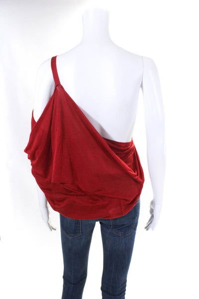 Helmut Lang Womens Draped Keyhole One Shoulder Pullover Blouse Red Size PS